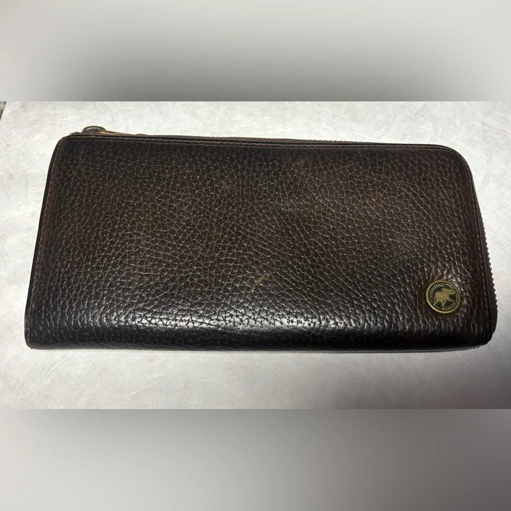 Hunting World Zip Around Brown Leather Wallet